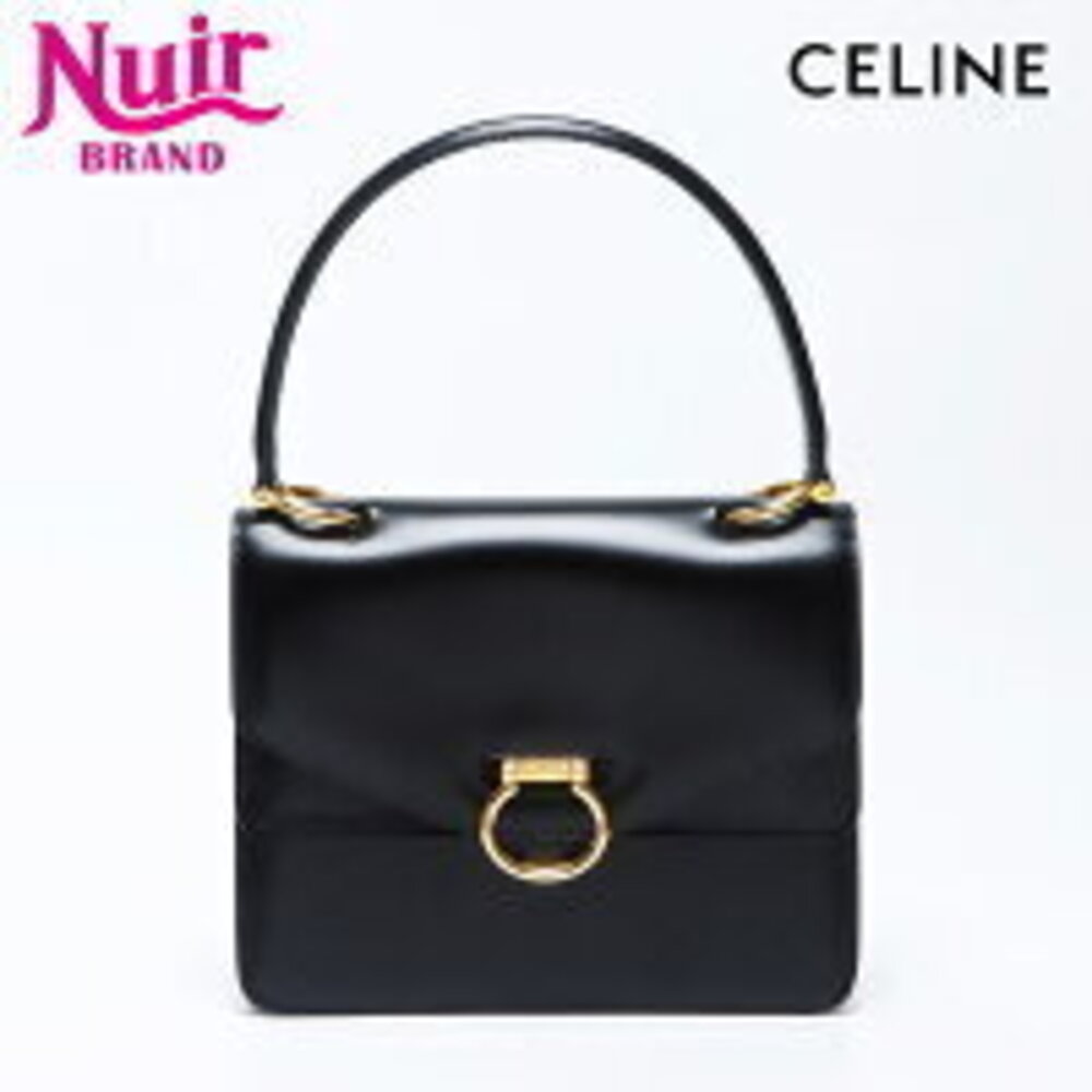 Celine Double Flap Leather Handbag Black